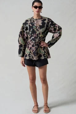 Pinch Waist Cardigan Black Jacquard