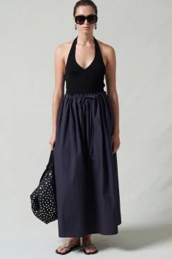 Poplin Column Skirt Midnight Navy