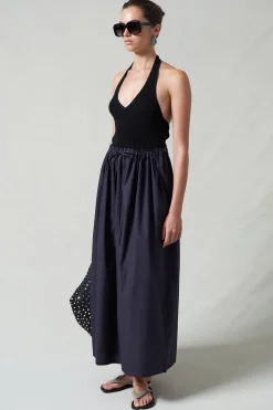 Poplin Column Skirt Midnight Navy
