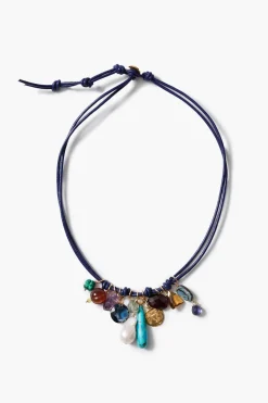 Romy Leather Charm Necklace Blue
