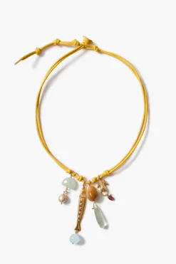 Romy Leather Charm Necklace Yellow
