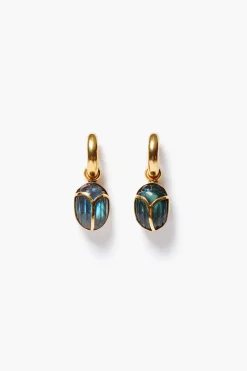 Scarab Hoop Earrings Labradorite