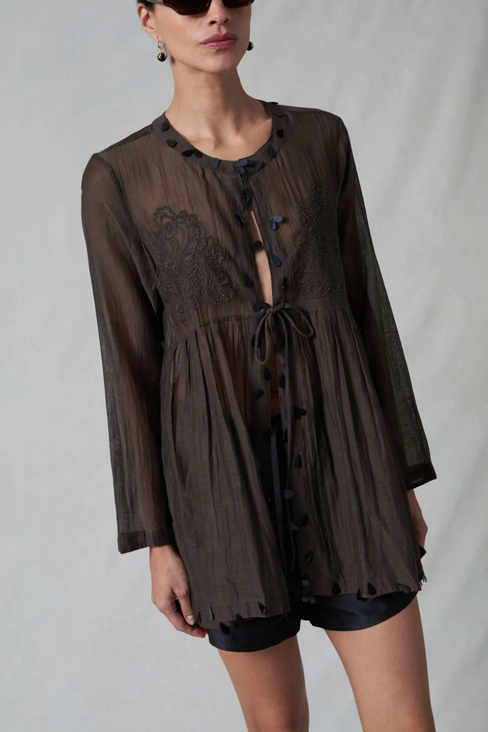 Sequin Tear Drop Blouse Earth