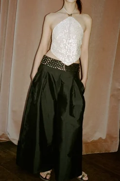 Shell Button Backless Halter Top Natural