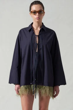 Shoelace Feather Shirt Midnight Navy