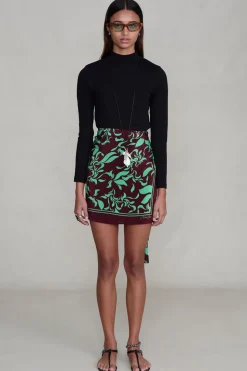 Silk Mini Wrap Skirt Mahogany