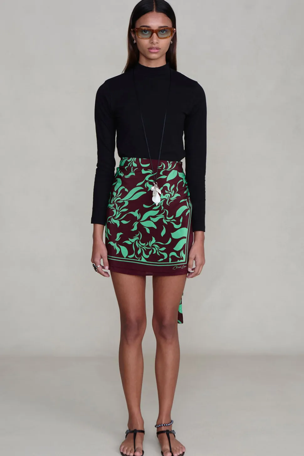 Silk Mini Wrap Skirt Mahogany