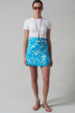 Silk Mini Wrap Skirt Turquoise