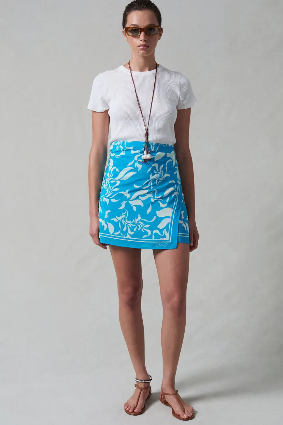 Silk Mini Wrap Skirt Turquoise