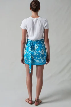 Silk Mini Wrap Skirt Turquoise
