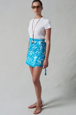 Silk Mini Wrap Skirt Turquoise
