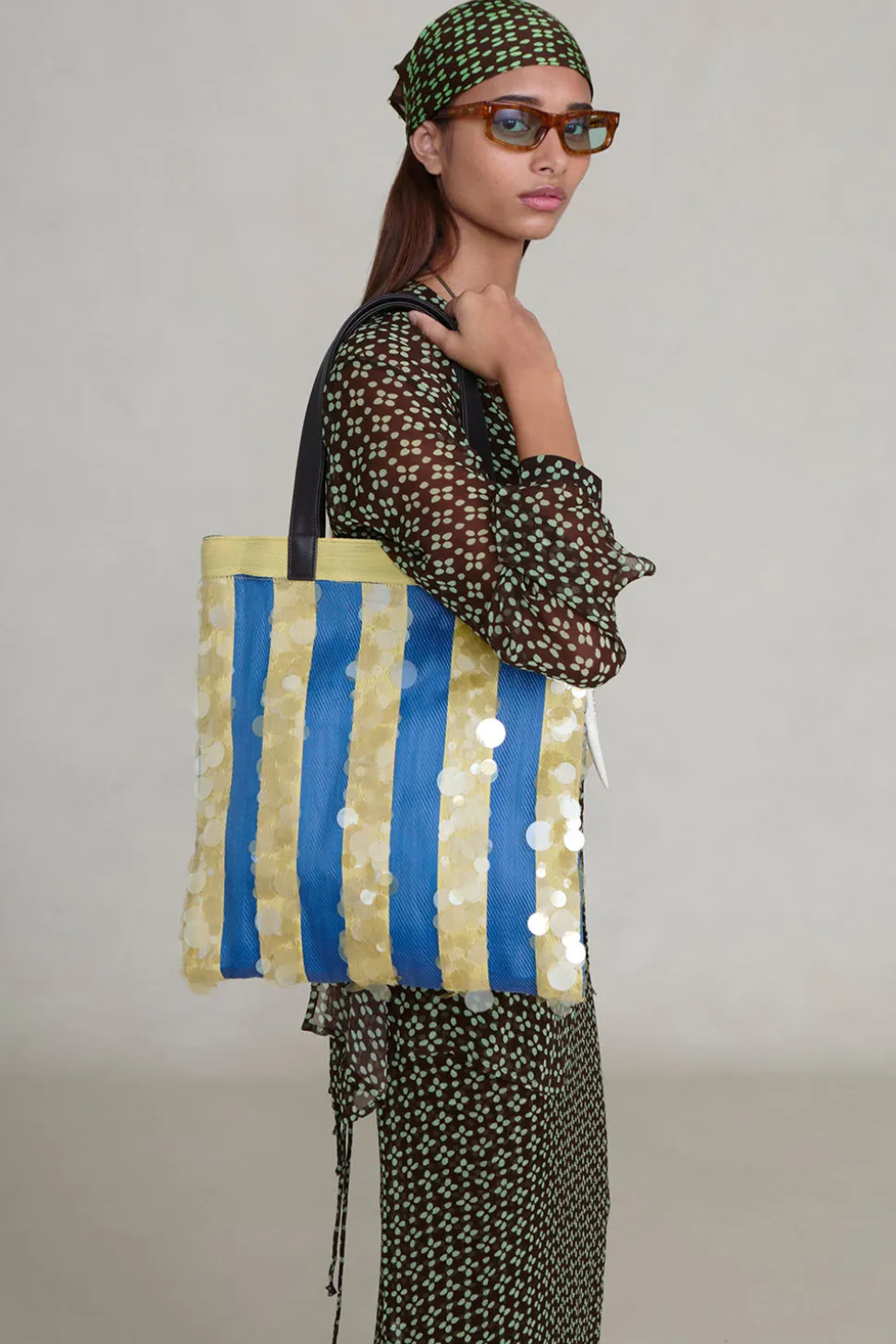 Striped Market Tote Bag Blue