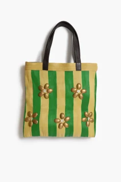 Striped Market Tote Bag Green