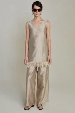 Tangled Yarn Dupioni Tank Taupe