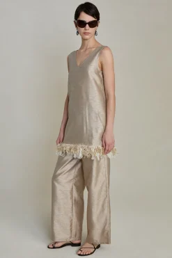 Tangled Yarn Dupioni Tank Taupe