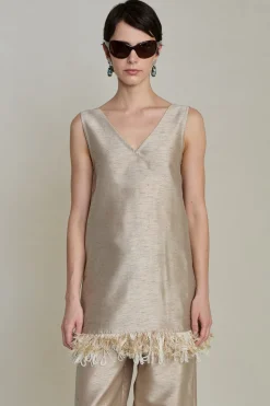 Tangled Yarn Dupioni Tank Taupe