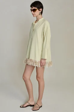 Tangled Yarn Fringe Tunic Translucent Green
