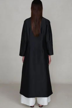 Techno Taffeta Collarless Coat Black