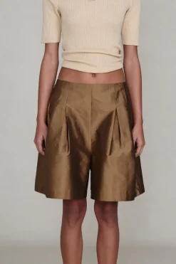 Techno Taffeta Long Shorts Bronze