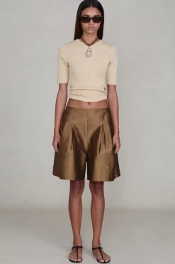 Techno Taffeta Long Shorts Bronze