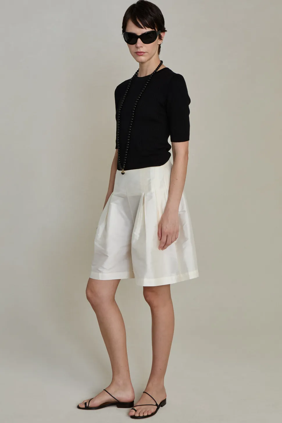 Techno Taffeta Long Shorts Pearl