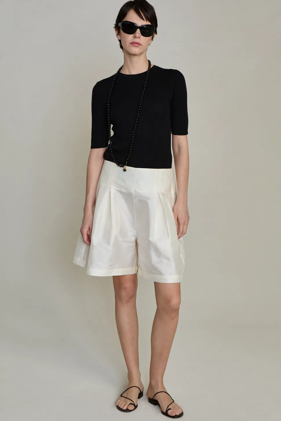 Techno Taffeta Long Shorts Pearl