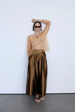 Techno Taffeta Ultra Wide Leg Trouser Bronze