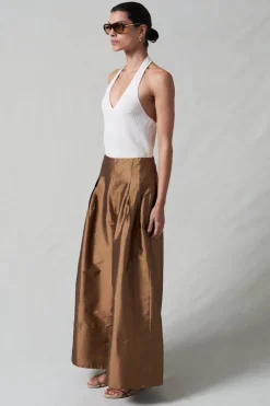 Techno Taffeta Ultra Wide Leg Trouser Bronze