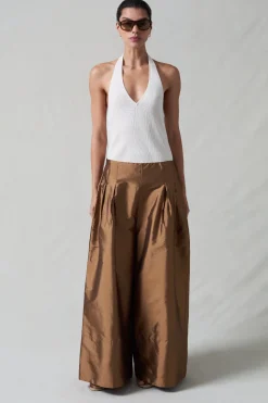 Techno Taffeta Ultra Wide Leg Trouser Bronze