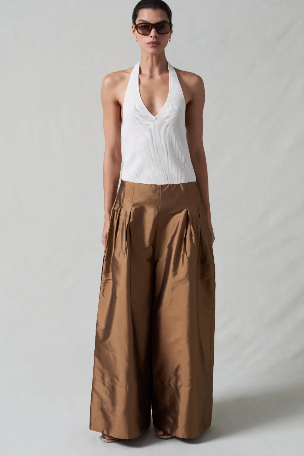 Techno Taffeta Ultra Wide Leg Trouser Bronze