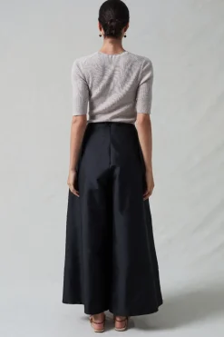 Techno Taffeta Ultra Wide Leg Trouser Black