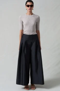 Techno Taffeta Ultra Wide Leg Trouser Black