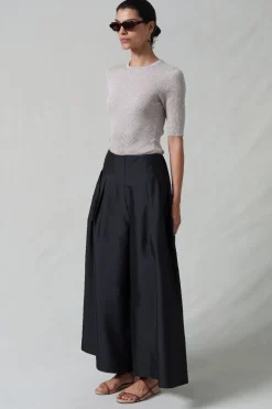 Techno Taffeta Ultra Wide Leg Trouser Black