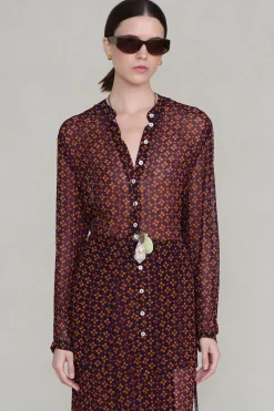 Tethered Button Up Shirt Plum