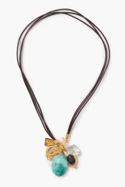 Traveler Leather Charm Necklace Turquoise