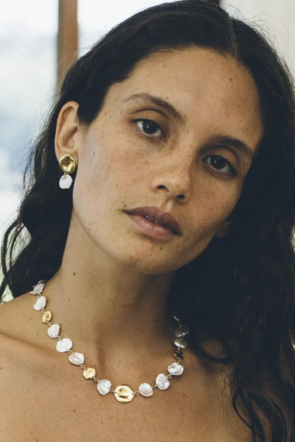 Two Tiered White Keshi Pearl Earrings