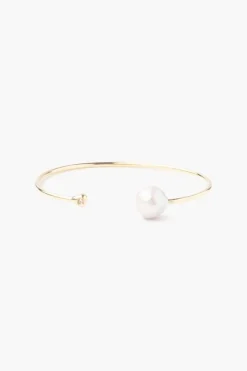 White Pearl and Gold Diamond Cuff