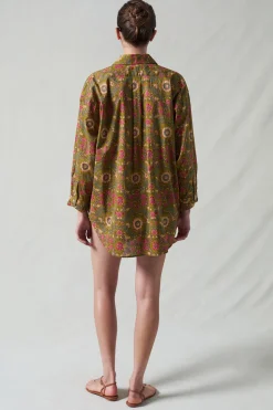 Wildflower Printed Ruffle Short Set Olive Green