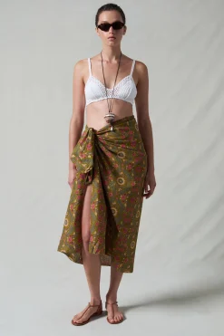 Wildflower Printed Sarong Olive Green