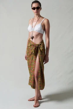 Wildflower Printed Sarong Olive Green