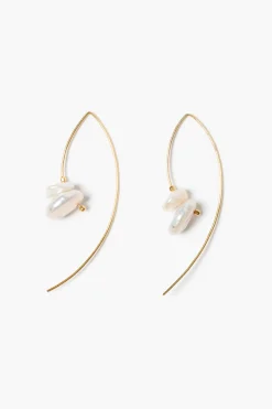 Wire Thread Earrings White Pearl