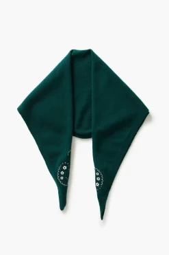 Wool Cashmere Embroidered Bandana Green