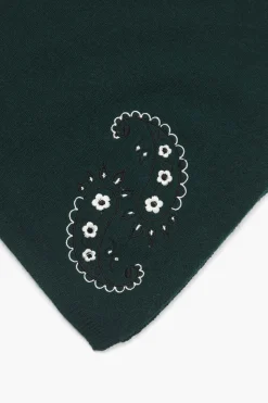 Wool Cashmere Embroidered Bandana Green