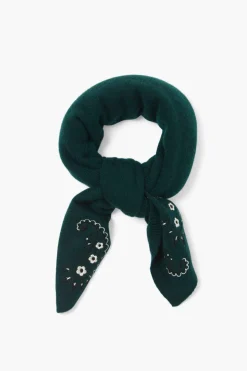 Wool Cashmere Embroidered Bandana Green
