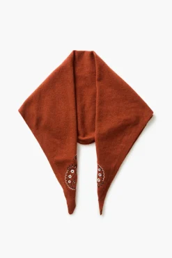 Wool Cashmere Embroidered Bandana Red Clay