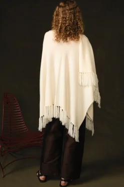 Wool Cashmere Knit Cape Aspen White