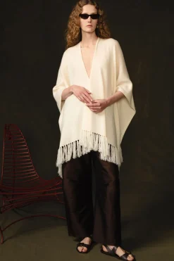 Wool Cashmere Knit Cape Aspen White