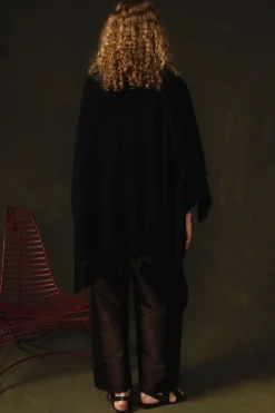 Wool Cashmere Knit Cape Black
