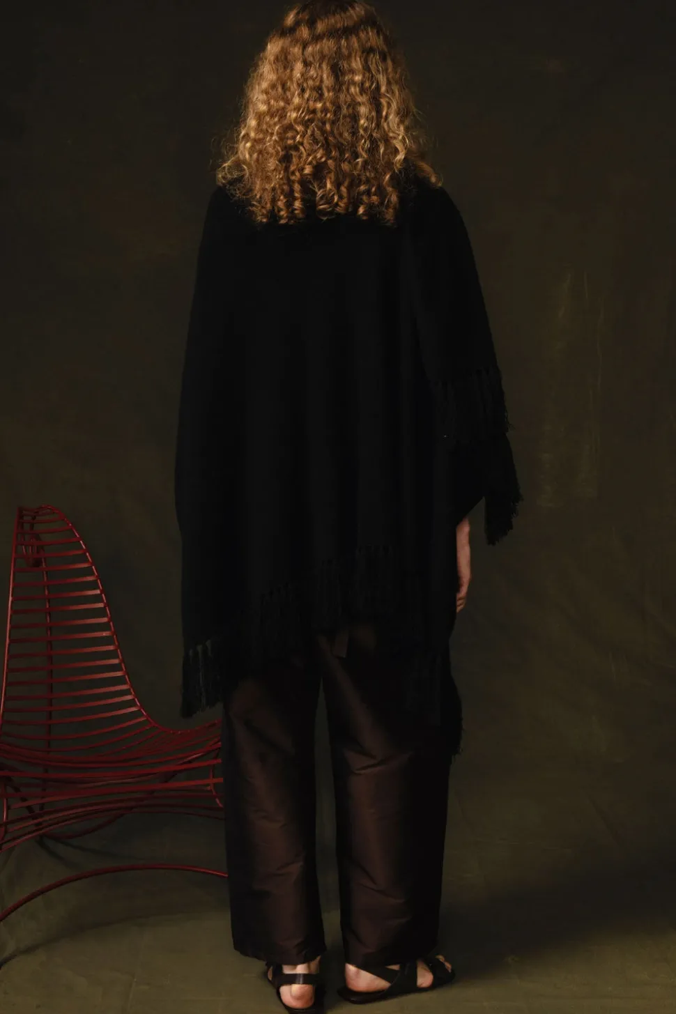 Wool Cashmere Knit Cape Black