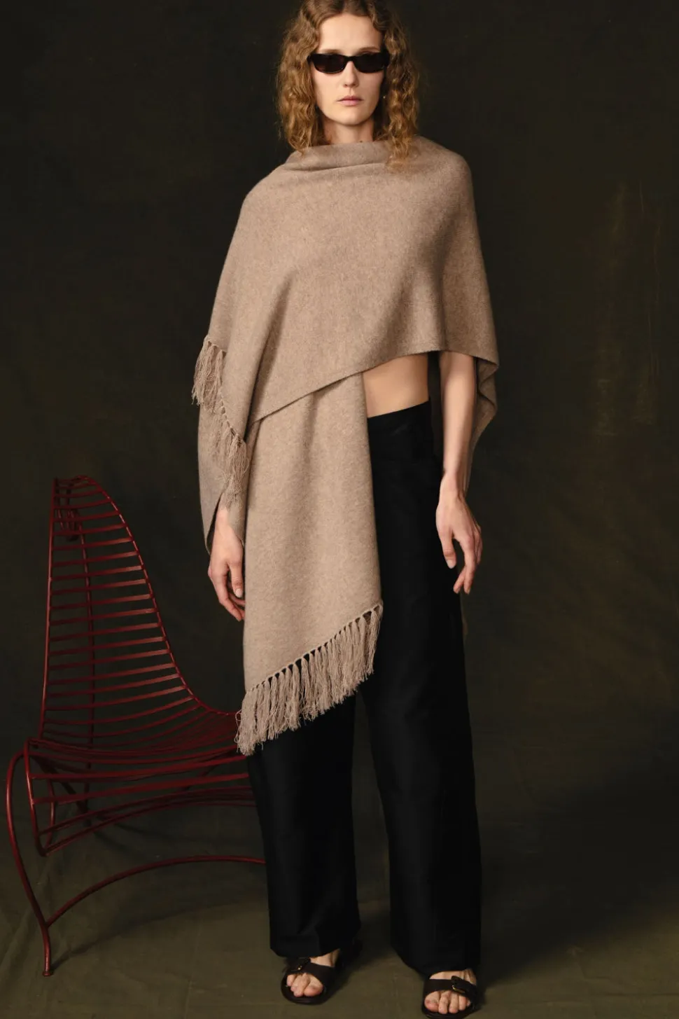 Wool Cashmere Knit Cape Sand
